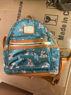 Loungefly Teal Bambi Floral Mini Backpack with Tan Trim